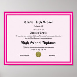 Poster Diploma Novelty High School Keepsake
