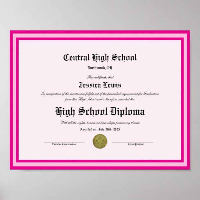 Poster Diploma Novelty High School Keepsake (Frente)
