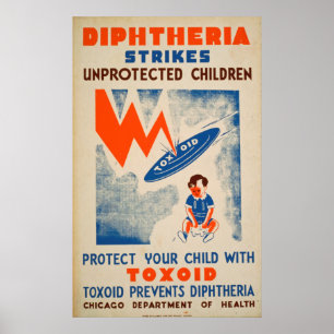Póster Diptheria golpeia vintage desprotegido das