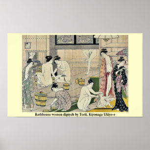 Póster Diptych das mulheres do Bathhouse por Torii,