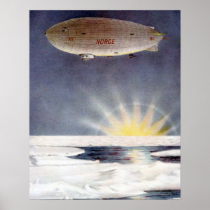 Poster Dirigível Norge de Raold Amundsen sobre o Pólo