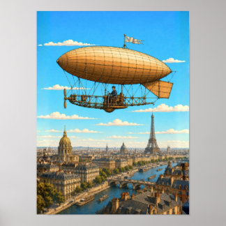 Poster Dirigível Santos-Dumont Acima de Paris
