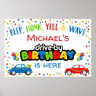 Poster Dirija por parada de aniversário, sinal de festa d