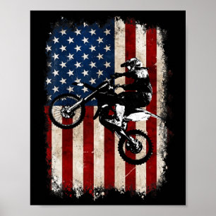 Poster Dirt Bike American Flag Motocross Biker 4th De Jul
