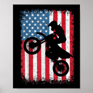 Poster Dirt Bike American Flag Motocross Biker Men