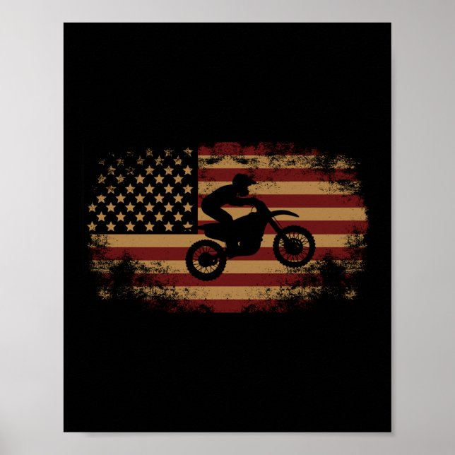 Poster Dirt Bike Motocross American Flag Bike (Frente)