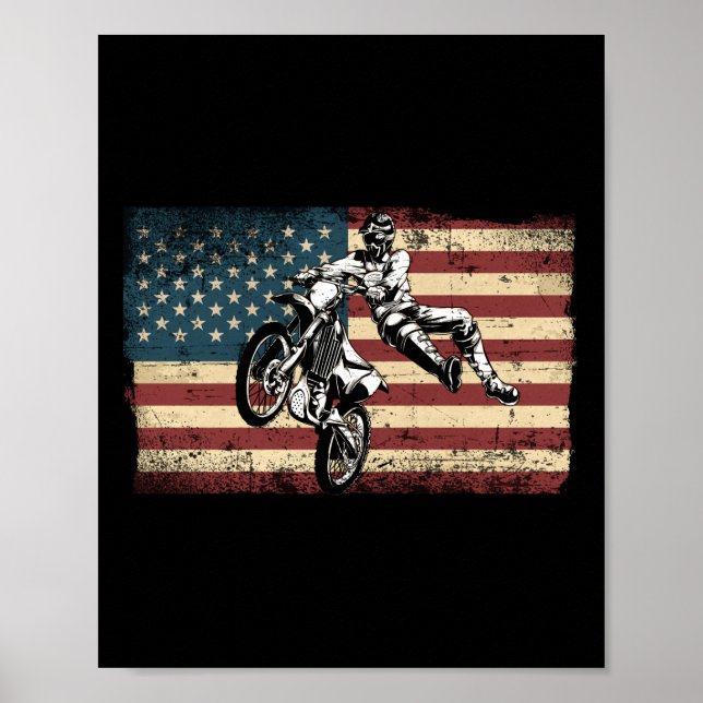 Poster Dirt Bike Motocross American Flag Bike (Frente)