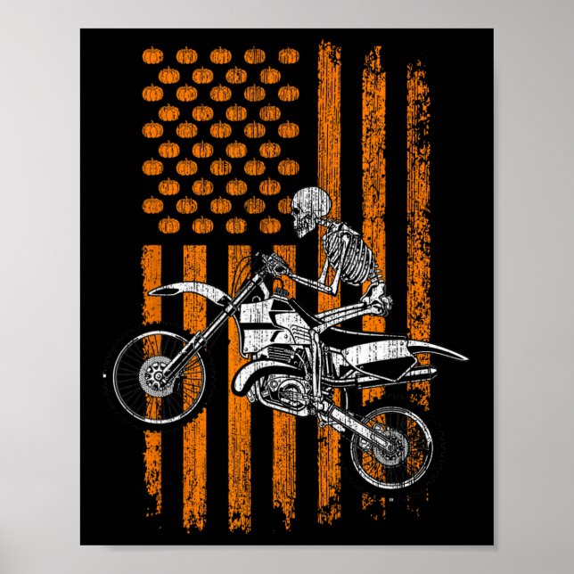 Poster Dirt Bike Skeleton Halloween Men Dirt Bike Fa (Frente)