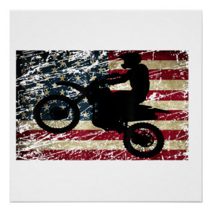 Póster Dirt Bike USA Flag T-Shirt Motocross American Flag