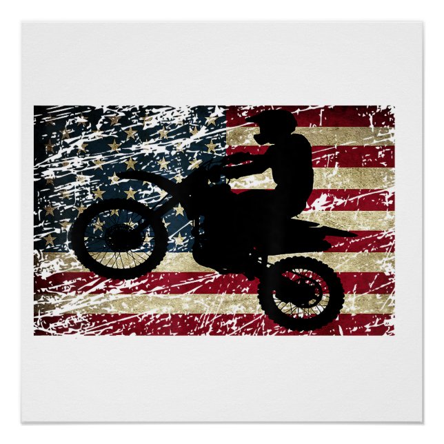 Póster Dirt Bike USA Flag T-Shirt Motocross American Flag (Frente)