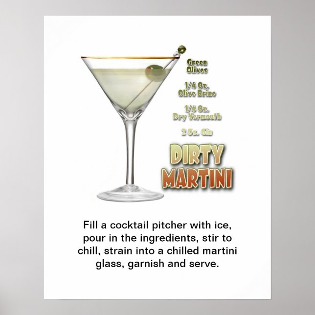 Poster Dirty Martini Cocktail Recebe art 16"x20" (Frente)