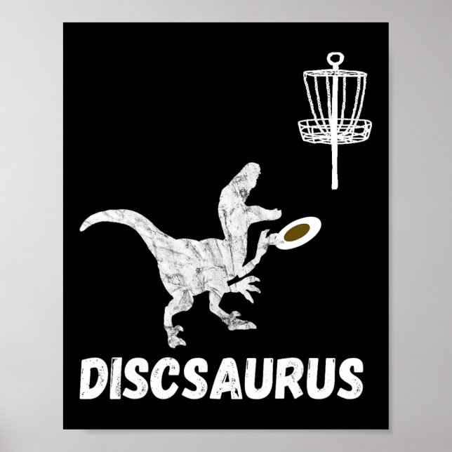 Poster Disc Golf Dinossauro Frolfing T-rex Dino Divertido (Frente)
