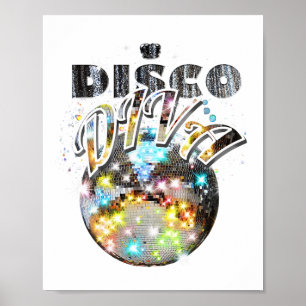 Poster Disco Ball Disco Diva Queen - 70s Retro Vintage Da