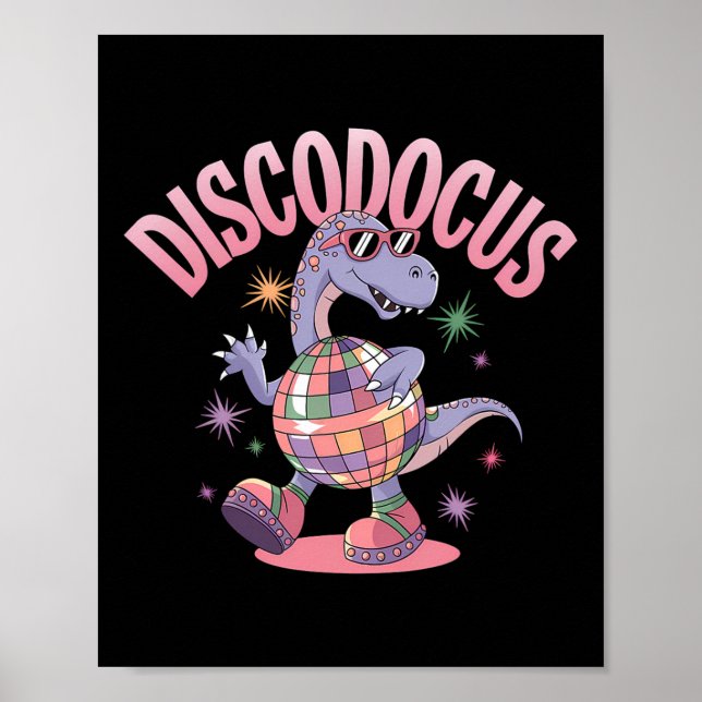 Poster Disco Dancing Dinosaur Diplodocus Dino Funny 70s D (Frente)