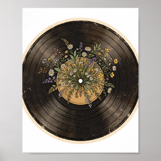Poster Disco de Vinil Flores Silvestres Presente para Ama