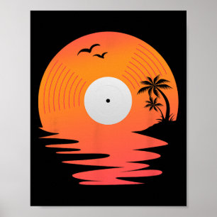 Poster Disco de Vinil Retro Disco Praia Praias Tocador de