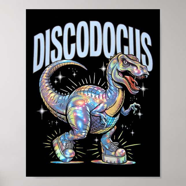 Poster Disco Dinosaur Diplodocus 70s Dino Dancing Funny D (Frente)