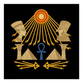 Póster Disco do Sol Aten – Ankh, Hórus & Nefertiti