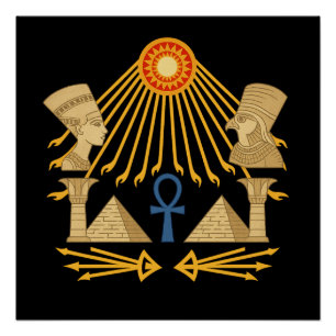 Póster Disco do Sol Aten – Ankh, Hórus & Nefertiti