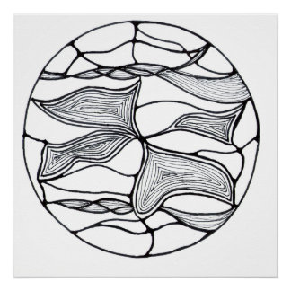 Póster Diseño de flor abstracta en blanco y negro