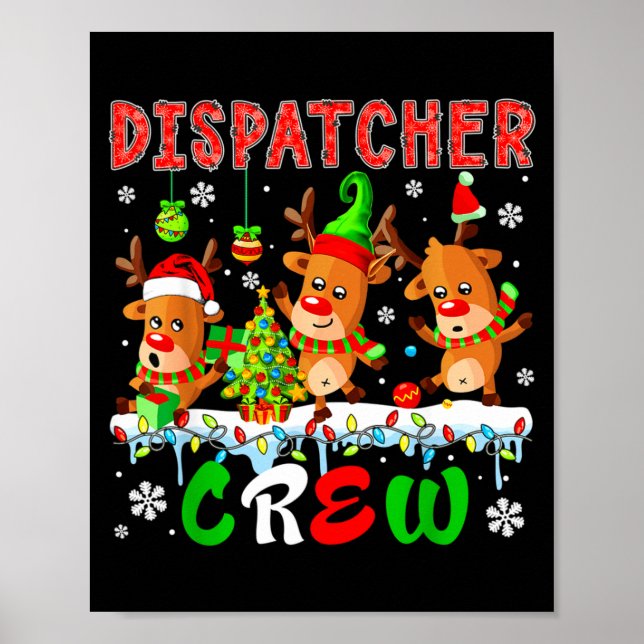 Poster Dispatcher Crew Three Cute Santa Elf Reindeers Xma (Frente)