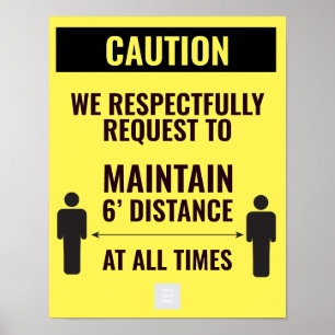 Poster Distância de manutenção do aviso amarelo para as e