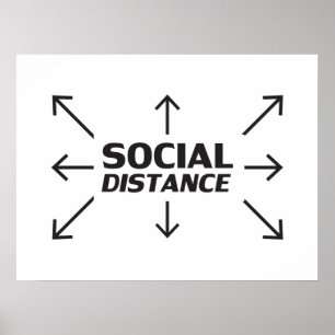 Poster Distância social, letras pretas, branco