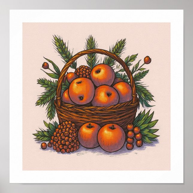 Poster Distinct Color Palette: Seamless Orange Apples (Frente)