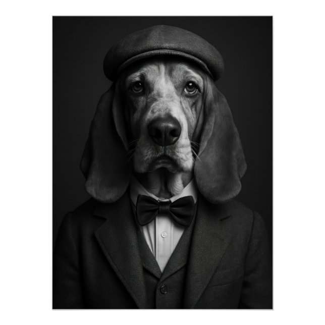 Póster Distinguished Basset Hound in Flat Cap & Bowtie (Frente)