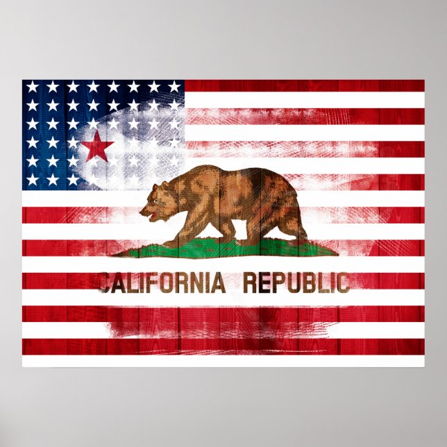 Póster Distressed American Flag & Flag of Californa (Frente)