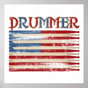 Póster Distressed Drum Stick USA Flag Drummer Tees Gifts