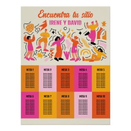 Póster Distribución de Asientos Boda Nostalgia Fiesta