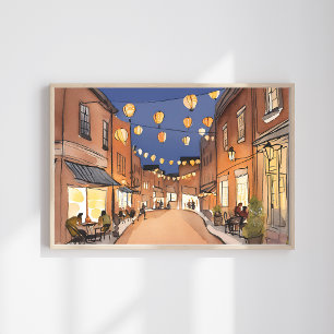 Poster Distrito Italiano do North End Boston MA Aquarel