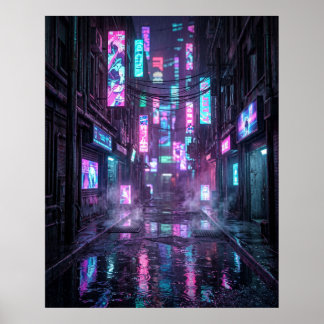 Poster Distrito Neon Ensopado pela Chuva