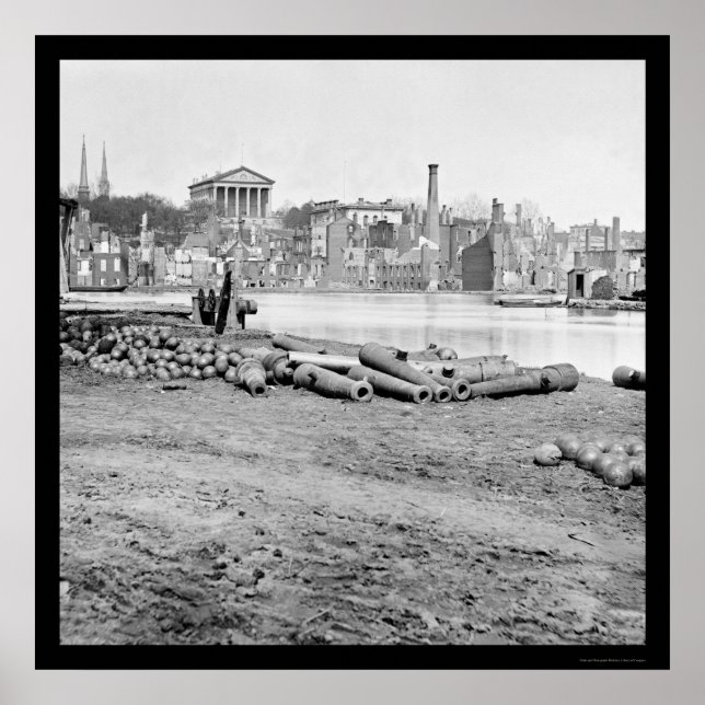 Póster Distrito queimado e Capitólio em Richmond, VA 1865 (Frente)
