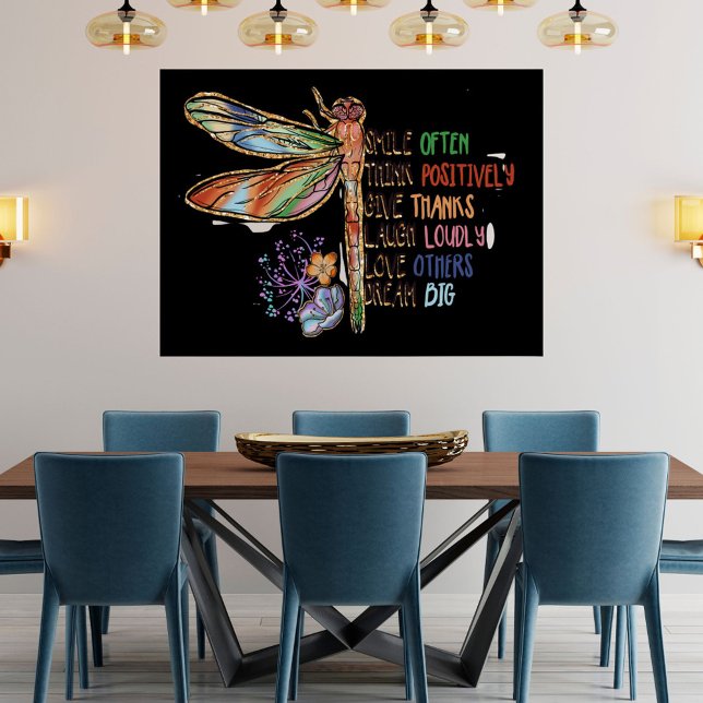 Póster Ditado Inspirador Script Libélula Dandelions (Criador carregado)