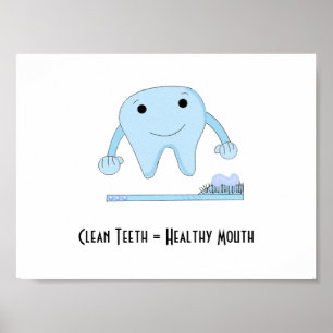 Póster Dito dental com escova e pasta de dentes