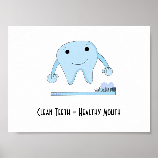 Póster Dito dental com escova e pasta de dentes (Frente)