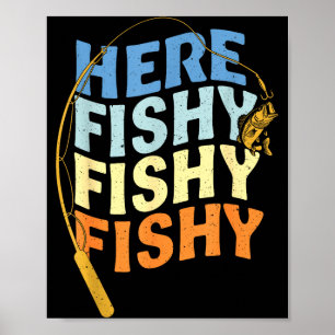 Poster Dito Engraçado de Pesca Gráfico Vintage Aqui Peixe