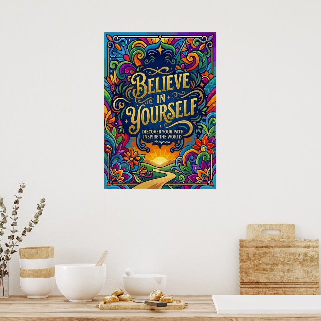 Poster Dito Motivacional Acredite em Si Mesmo (Cozinha)