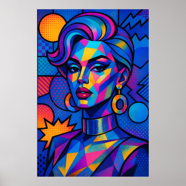 Poster Diva Abstrata - Arte Pop Geométrica Moderna e Retr (Frente)