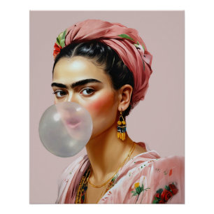 Póster Diva com cachecol floral soprando chiclete