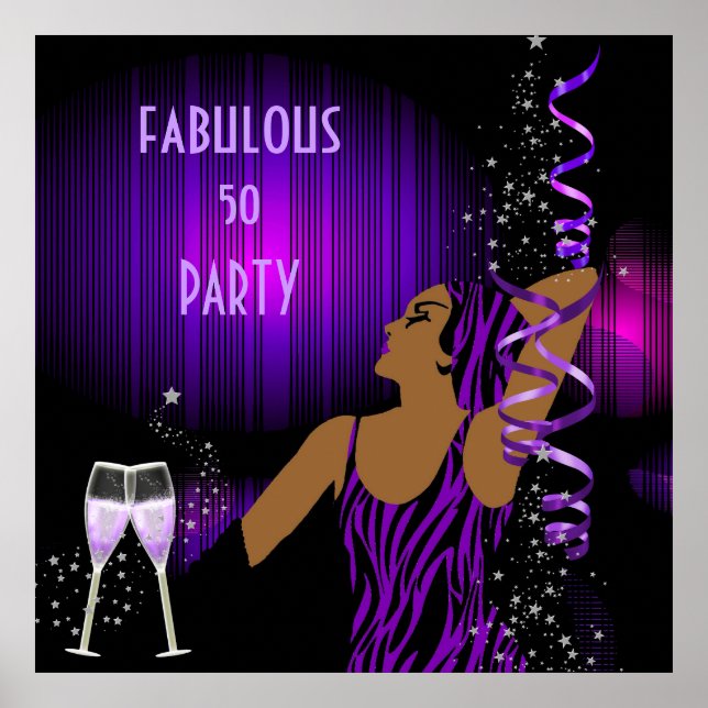Poster Diva Fabulosa 50 DAMA Roxo Festa Champanhe (Frente)