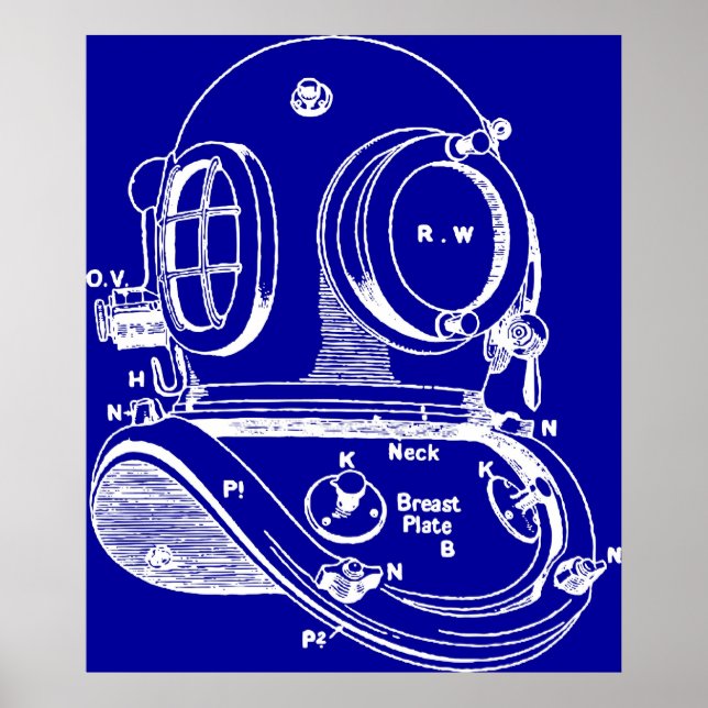 Póster Dive Helmet Blueprint (Frente)