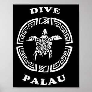 Poster Dive Palau Vintage Retro Tril Tartaruga Férias 