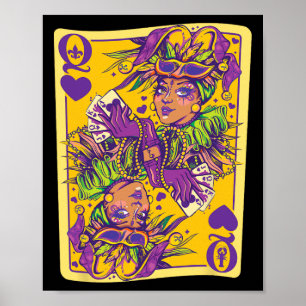 Poster Diversão Cajun Rainha De Corações Mardi Gras Desig