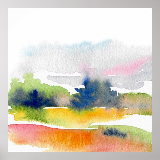 Poster Diversão com Abstrato de Brushstrokes de Aquarela (Frente)