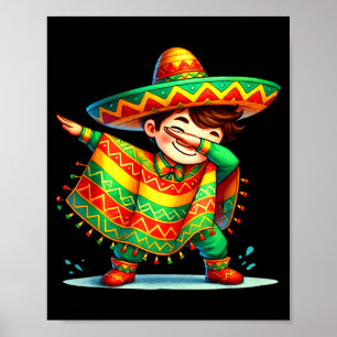 Poster Diversão Dabbing Poncho Mexicano Chapéu Cinco De M