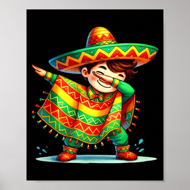 Poster Diversão Dabbing Poncho Mexicano Chapéu Cinco De M (Frente)