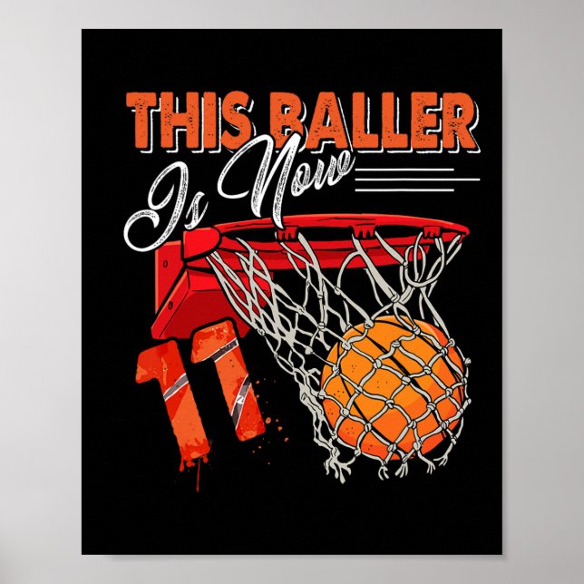 Poster Diversão De Basquete De Aniversário De 11 11 Anos  (Frente)